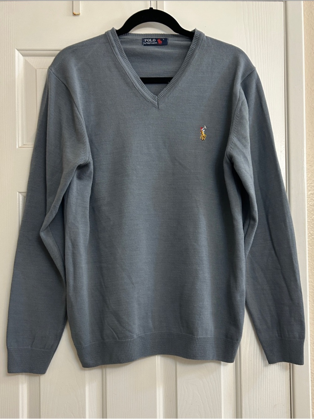 Polo Ralph Lauren Men’s V-Neck Sweater with Suede Elbow Patches